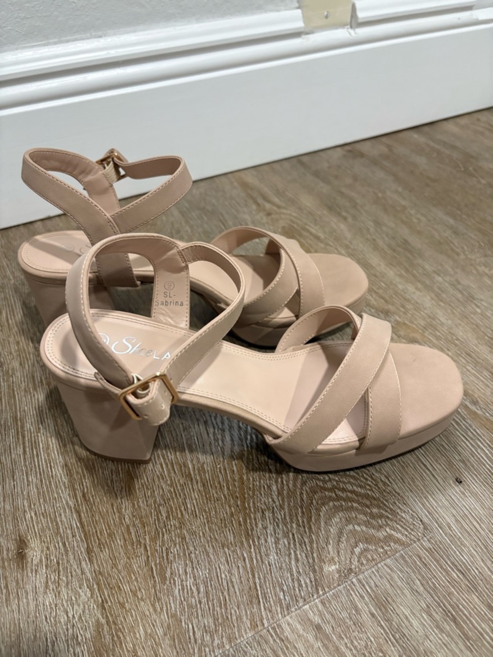 Shoeland  Blush Platform Block Heel Sandals with Ankle Strap